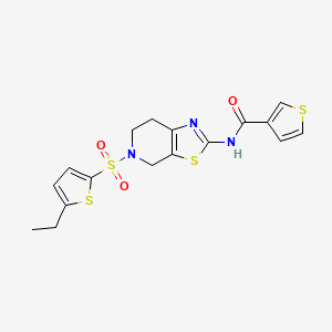 molecular formula C17H17N3O3S4 B2388363 N-(5-((5-ethylthiophen-2-yl)sulfonyl)-4,5,6,7-tetrahydrothiazolo[5,4-c]pyridin-2-yl)thiophene-3-carboxamide CAS No. 1448132-03-3