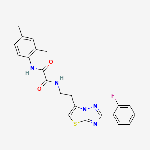 molecular formula C22H20FN5O2S B2388371 N1-(2,4-dimethylphenyl)-N2-(2-(2-(2-fluorophenyl)thiazolo[3,2-b][1,2,4]triazol-6-yl)ethyl)oxalamide CAS No. 895793-82-5