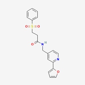 molecular formula C19H18N2O4S B2388377 N-((2-(furan-2-yl)pyridin-4-yl)methyl)-3-(phenylsulfonyl)propanamide CAS No. 2034547-32-3