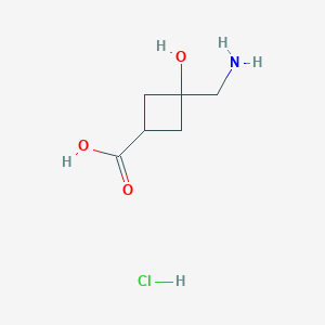 molecular formula C6H12ClNO3 B2388387 3-(Aminomethyl)-3-hydroxycyclobutane-1-carboxylic acid;hydrochloride CAS No. 2402830-28-6