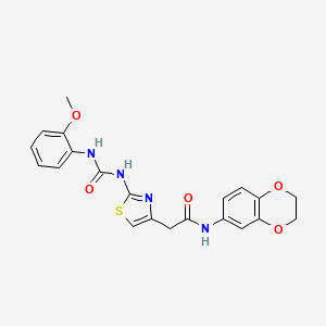 molecular formula C21H20N4O5S B2388396 N-(2,3-dihydrobenzo[b][1,4]dioxin-6-yl)-2-(2-(3-(2-methoxyphenyl)ureido)thiazol-4-yl)acetamide CAS No. 921468-51-1