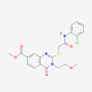 molecular formula C21H20ClN3O5S B2388402 Methyl 2-[2-(2-chloroanilino)-2-oxoethyl]sulfanyl-3-(2-methoxyethyl)-4-oxoquinazoline-7-carboxylate CAS No. 443349-42-6