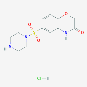 molecular formula C12H16ClN3O4S B2388417 6-(piperazine-1-sulfonyl)-3,4-dihydro-2H-1,4-benzoxazin-3-one hydrochloride CAS No. 1269151-32-7