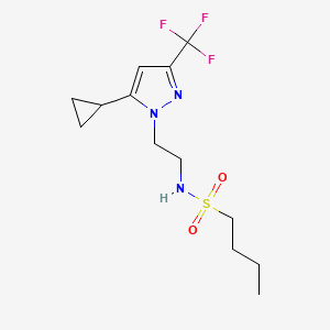 molecular formula C13H20F3N3O2S B2388425 N-(2-(5-cyclopropyl-3-(trifluoromethyl)-1H-pyrazol-1-yl)ethyl)butane-1-sulfonamide CAS No. 1797976-59-0