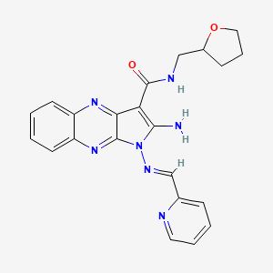 molecular formula C22H21N7O2 B2388434 2-amino-1-{[(E)-pyridin-2-ylmethylidene]amino}-N-(tetrahydrofuran-2-ylmethyl)-1H-pyrrolo[2,3-b]quinoxaline-3-carboxamide CAS No. 836630-40-1
