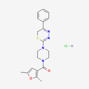 molecular formula C20H23ClN4O2S B2388461 (2,5-dimethylfuran-3-yl)(4-(5-phenyl-6H-1,3,4-thiadiazin-2-yl)piperazin-1-yl)methanone hydrochloride CAS No. 1351615-26-3