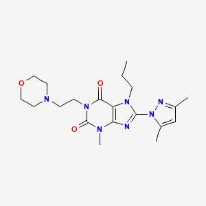 molecular formula C20H29N7O3 B2388464 8-(3,5-dimethyl-1H-pyrazol-1-yl)-3-methyl-1-(2-morpholinoethyl)-7-propyl-1H-purine-2,6(3H,7H)-dione CAS No. 1013972-18-3