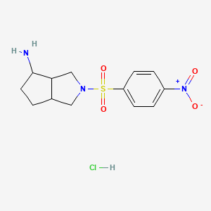 molecular formula C13H18ClN3O4S B2388480 2-(4-Nitrobenzenesulfonyl)-octahydrocyclopenta[c]pyrrol-4-amine hydrochloride CAS No. 1788646-90-1