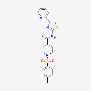 molecular formula C21H22N4O3S2 B2388491 N-(4-(pyridin-2-yl)thiazol-2-yl)-1-tosylpiperidine-4-carboxamide CAS No. 923443-39-4