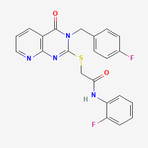 molecular formula C22H16F2N4O2S B2388501 2-((3-(4-fluorobenzyl)-4-oxo-3,4-dihydropyrido[2,3-d]pyrimidin-2-yl)thio)-N-(2-fluorophenyl)acetamide CAS No. 902911-83-5