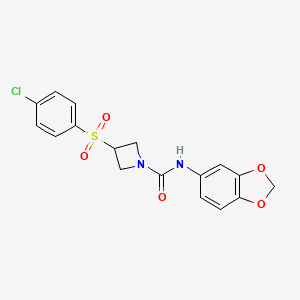 molecular formula C17H15ClN2O5S B2388513 N-(benzo[d][1,3]dioxol-5-yl)-3-((4-chlorophenyl)sulfonyl)azetidine-1-carboxamide CAS No. 1704613-43-3
