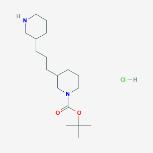 molecular formula C18H35ClN2O2 B2388518 Tert-butyl 3-(3-piperidin-3-ylpropyl)piperidine-1-carboxylate;hydrochloride CAS No. 2551117-17-8