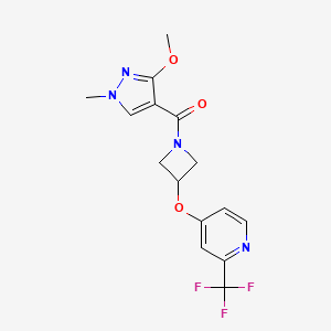 molecular formula C15H15F3N4O3 B2388519 (3-Methoxy-1-methylpyrazol-4-yl)-[3-[2-(trifluoromethyl)pyridin-4-yl]oxyazetidin-1-yl]methanone CAS No. 2380175-28-8