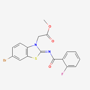 molecular formula C17H12BrFN2O3S B2388521 Methyl 2-[6-bromo-2-(2-fluorobenzoyl)imino-1,3-benzothiazol-3-yl]acetate CAS No. 865197-92-8