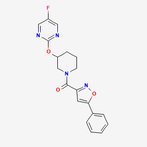 molecular formula C19H17FN4O3 B2388522 (3-((5-Fluoropyrimidin-2-yl)oxy)piperidin-1-yl)(5-phenylisoxazol-3-yl)methanone CAS No. 2034274-50-3