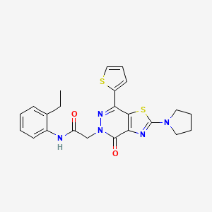 molecular formula C23H23N5O2S2 B2388524 N-(2-乙基苯基)-2-(4-氧代-2-(吡咯烷-1-基)-7-(噻吩-2-基)噻唑并[4,5-d]嘧啶-5(4H)-基)乙酰胺 CAS No. 1105233-63-3