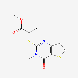molecular formula C11H14N2O3S2 B2388528 Methyl 2-((3-methyl-4-oxo-3,4,6,7-tetrahydrothieno[3,2-d]pyrimidin-2-yl)thio)propanoate CAS No. 893363-19-4