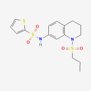 molecular formula C16H20N2O4S3 B2388535 N-(1-(propylsulfonyl)-1,2,3,4-tetrahydroquinolin-7-yl)thiophene-2-sulfonamide CAS No. 946300-76-1