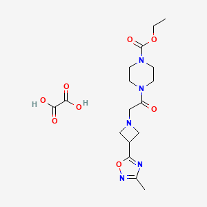 molecular formula C17H25N5O8 B2388539 Ethyl 4-(2-(3-(3-methyl-1,2,4-oxadiazol-5-yl)azetidin-1-yl)acetyl)piperazine-1-carboxylate oxalate CAS No. 1351611-94-3