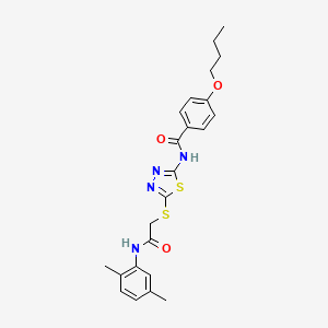 molecular formula C23H26N4O3S2 B2388606 4-butoxy-N-(5-((2-((2,5-dimethylphenyl)amino)-2-oxoethyl)thio)-1,3,4-thiadiazol-2-yl)benzamide CAS No. 392295-20-4