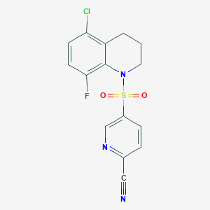 molecular formula C15H11ClFN3O2S B2388620 5-[(5-Chloro-8-fluoro-1,2,3,4-tetrahydroquinolin-1-yl)sulfonyl]pyridine-2-carbonitrile CAS No. 1797236-93-1