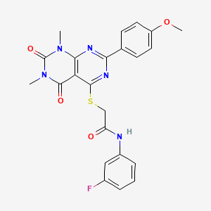 molecular formula C23H20FN5O4S B2388621 N-(3-fluorophenyl)-2-((2-(4-methoxyphenyl)-6,8-dimethyl-5,7-dioxo-5,6,7,8-tetrahydropyrimido[4,5-d]pyrimidin-4-yl)thio)acetamide CAS No. 852171-71-2