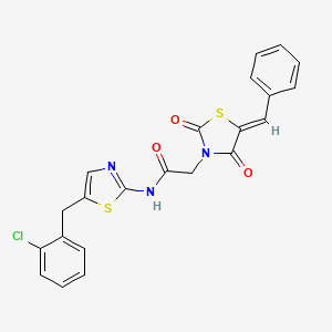 molecular formula C22H16ClN3O3S2 B2388638 (Z)-2-(5-benzylidene-2,4-dioxothiazolidin-3-yl)-N-(5-(2-chlorobenzyl)thiazol-2-yl)acetamide CAS No. 300830-31-3