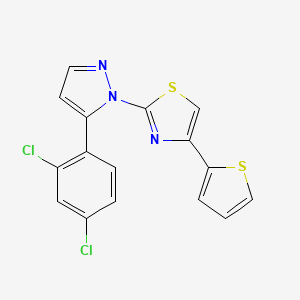 molecular formula C16H9Cl2N3S2 B2388639 2-[5-(2,4-二氯苯基)吡唑-1-基]-4-噻吩-2-基-1,3-噻唑 CAS No. 956369-94-1