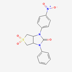 molecular formula C17H15N3O5S B2388644 1-(4-硝基苯基)-3-苯基四氢-1H-噻吩并[3,4-d]咪唑-2(3H)-酮 5,5-二氧化物 CAS No. 873811-17-7