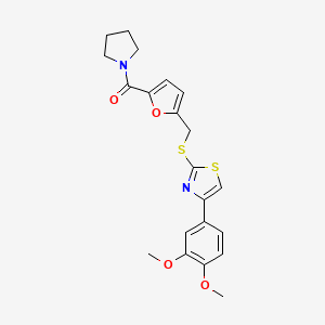 molecular formula C21H22N2O4S2 B2388655 (5-(((4-(3,4-二甲氧基苯基)噻唑-2-基)硫代)甲基)呋喃-2-基)(吡咯烷-1-基)甲酮 CAS No. 1105209-88-8