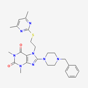 molecular formula C26H32N8O2S B2388659 8-(4-Benzylpiperazin-1-yl)-7-[2-(4,6-dimethylpyrimidin-2-yl)sulfanylethyl]-1,3-dimethylpurine-2,6-dione CAS No. 674354-06-4