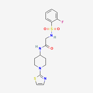 molecular formula C16H19FN4O3S2 B2388668 2-(2-fluorophenylsulfonamido)-N-(1-(thiazol-2-yl)piperidin-4-yl)acetamide CAS No. 1797144-08-1