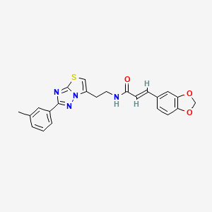 molecular formula C23H20N4O3S B2388669 (E)-3-(benzo[d][1,3]dioxol-5-yl)-N-(2-(2-(m-tolyl)thiazolo[3,2-b][1,2,4]triazol-6-yl)ethyl)acrylamide CAS No. 894034-95-8