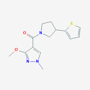 molecular formula C14H17N3O2S B2388677 (3-methoxy-1-methyl-1H-pyrazol-4-yl)(3-(thiophen-2-yl)pyrrolidin-1-yl)methanone CAS No. 2191266-35-8