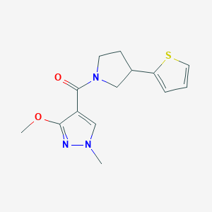 molecular formula C14H17N3O2S B2388677 (3-Methoxy-1-methyl-1H-pyrazol-4-yl)(3-(thiophen-2-yl)pyrrolidin-1-yl)methanon CAS No. 2191266-35-8