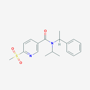 molecular formula C18H22N2O3S B2388678 6-Methylsulfonyl-N-(1-phenylethyl)-N-propan-2-ylpyridine-3-carboxamide CAS No. 2418678-13-2