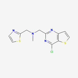 molecular formula C12H11ClN4S2 B2388682 1-(4-Chlorothieno[3,2-d]pyrimidin-2-yl)-N-methyl-N-(1,3-thiazol-2-ylmethyl)methanamine CAS No. 2418667-69-1