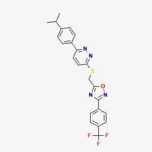 molecular formula C23H19F3N4OS B2388690 3-(4-异丙苯基)-6-[({3-[4-(三氟甲基)苯基]-1,2,4-恶二唑-5-基}甲基)硫代]哒嗪 CAS No. 1115285-90-9