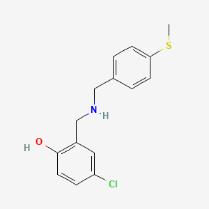 molecular formula C15H16ClNOS B2388697 4-Chloro-2-({[4-(methylthio)benzyl]amino}methyl)phenol CAS No. 1232805-45-6