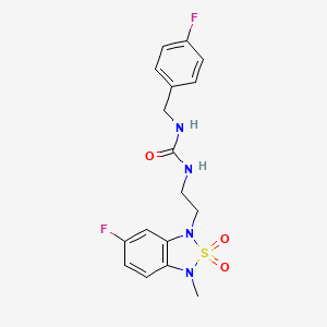 molecular formula C17H18F2N4O3S B2388704 1-(2-(6-fluoro-3-methyl-2,2-dioxidobenzo[c][1,2,5]thiadiazol-1(3H)-yl)ethyl)-3-(4-fluorobenzyl)urea CAS No. 2034454-67-4