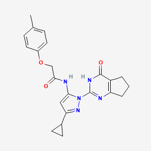 molecular formula C22H23N5O3 B2388716 N-(3-环丙基-1-(4-氧代-4,5,6,7-四氢-3H-环戊[d]嘧啶-2-基)-1H-吡唑-5-基)-2-(对甲苯氧基)乙酰胺 CAS No. 1207008-05-6