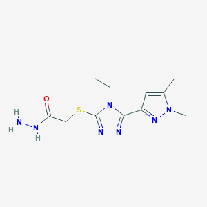 B2388727 2-{[5-(1,5-Dimethyl-1H-pyrazol-3-YL)-4-ethyl-4H-1,2,4-triazol-3-YL]thio}acetohydrazide CAS No. 1001559-41-6