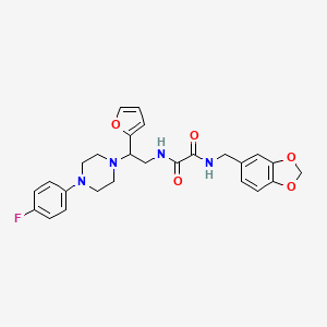 molecular formula C26H27FN4O5 B2388735 N1-(苯并[d][1,3]二氧杂环-5-基甲基)-N2-(2-(4-(4-氟苯基)哌嗪-1-基)-2-(呋喃-2-基)乙基)草酰胺 CAS No. 877632-31-0