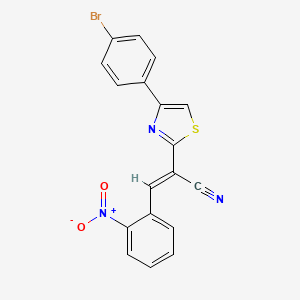 molecular formula C18H10BrN3O2S B2388738 (E)-2-(4-(4-bromophenyl)thiazol-2-yl)-3-(2-nitrophenyl)acrylonitrile CAS No. 313687-03-5