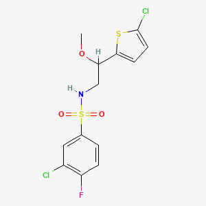 molecular formula C13H12Cl2FNO3S2 B2388741 3-chloro-N-(2-(5-chlorothiophen-2-yl)-2-methoxyethyl)-4-fluorobenzenesulfonamide CAS No. 2034405-29-1