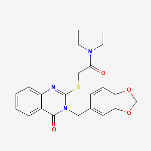 molecular formula C22H23N3O4S B2388755 2-((3-(benzo[d][1,3]dioxol-5-ylmethyl)-4-oxo-3,4-dihydroquinazolin-2-yl)thio)-N,N-diethylacetamide CAS No. 451464-25-8