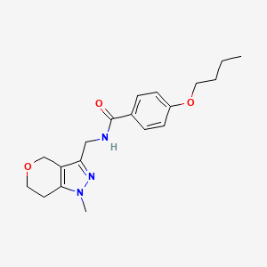 molecular formula C19H25N3O3 B2388762 4-butoxy-N-((1-methyl-1,4,6,7-tetrahydropyrano[4,3-c]pyrazol-3-yl)methyl)benzamide CAS No. 1797340-91-0