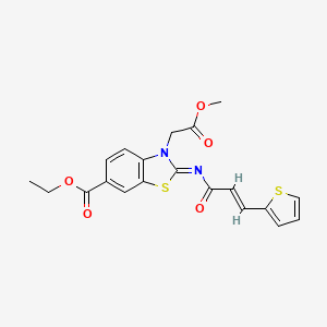 molecular formula C20H18N2O5S2 B2388772 (Z)-ethyl 3-(2-methoxy-2-oxoethyl)-2-(((E)-3-(thiophen-2-yl)acryloyl)imino)-2,3-dihydrobenzo[d]thiazole-6-carboxylate CAS No. 941917-25-5