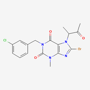 molecular formula C17H16BrClN4O3 B2388773 8-bromo-1-(3-chlorobenzyl)-3-methyl-7-(3-oxobutan-2-yl)-1H-purine-2,6(3H,7H)-dione CAS No. 946340-78-9