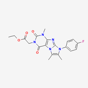 molecular formula C20H20FN5O4 B2388832 ethyl 2-(8-(4-fluorophenyl)-1,6,7-trimethyl-2,4-dioxo-1H-imidazo[2,1-f]purin-3(2H,4H,8H)-yl)acetate CAS No. 887459-01-0